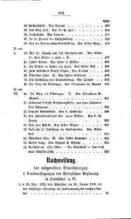 Nachweisung der mitgeteilten Verordnungen