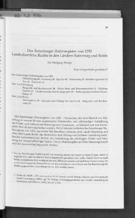 Das Ratzeburger Hufenregister von 1292 : Landesherrliche Rechte in den Ländern Ratzeburg und Boitin
