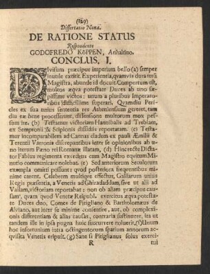 Dissertatio Nona. De Ratione Status.