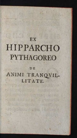 Ex Hipparcho Pythagoreo De Animi Tranquilitate.