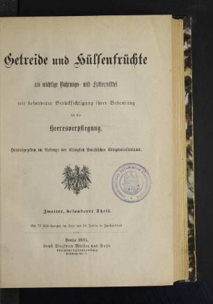 Theil 2: Besonderer Theil : mit besonderer Berücksichtigung ihrer Bedeutung für die Heeresverpflegung