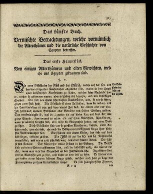 Das fünfte Buch. Vermischte Betrachtungen, welche vornämlich die Alterthümer und die natürliche Geschichte von Egypten betreffen