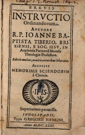Brevis instructio ordinandorum : Access. Memoriale