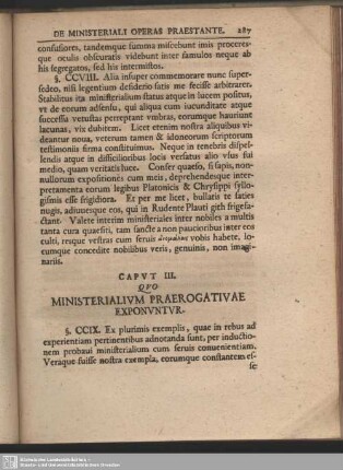 Caput III. Quo Ministerialium Praerogativae Exponuntur