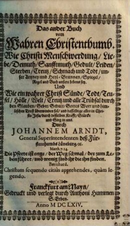 Vier Bücher vom Wahren Christenthumb, 2