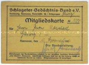 Mitgliedsausweis des Schlageter-Gedächtnis-Bundes