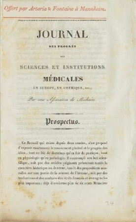 Journal Des Progrès Des Sciences Et Institutions Médicales