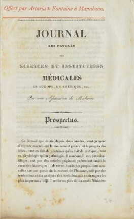 Journal Des Progrès Des Sciences Et Institutions Médicales