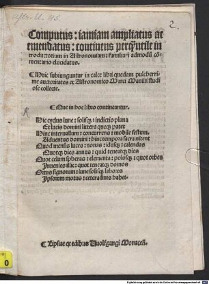 Computus : iamiam ampliatus ac emendatus ; continens perquam utile introductorium in astronomiam