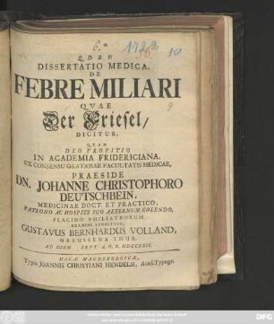 Dissertatio Medica, De Febre Miliari Quae Der Friesel Dicitur