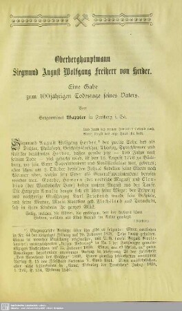 Oberberghauptmann Siegmund August Wolfgang Freiherr von Herder. Eine Gabe zum 100jährigen Todestage seines Vater