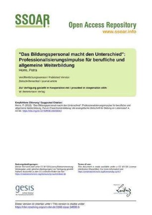 "Das Bildungspersonal macht den Unterschied": Professionalisierungsimpulse für berufliche und allgemeine Weiterbildung
