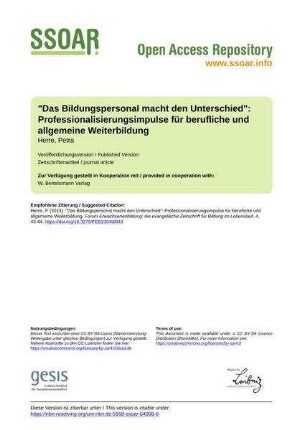 "Das Bildungspersonal macht den Unterschied": Professionalisierungsimpulse für berufliche und allgemeine Weiterbildung