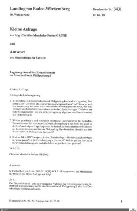 Anfrage der Grünen: Lagerung bestrahlter Brennelemente