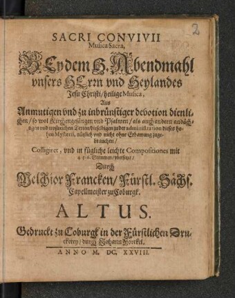 Sacri convivii musica sacra : bey dem h. Abendmahl ... zu gebrauchen