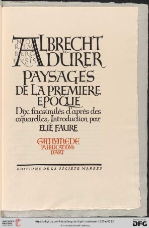 Albrecht Dürer. Paysages de la premiere epoque