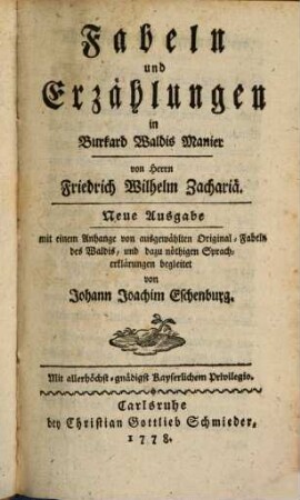 Fabeln und Erzählungen in Burkard Waldis Manier