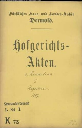 von Kerssenbrock, Rabe zu Barntrup gegen Johann Hagedorn - Leibeigenschaft