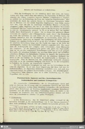 Photometrische Apparate und ihre Anwendungsweise. Lichteinheiten und Konstante Lichtquellen