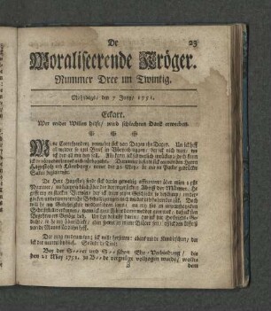 Nummer Dree un Zwintig. Mahndags den 7. Juny 1751