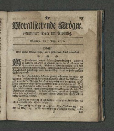 Nummer Dree un Zwintig. Mahndags den 7. Juny 1751