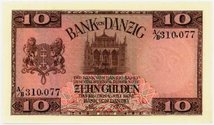 Geldschein, 10 Danziger Gulden, 1.7.1930
