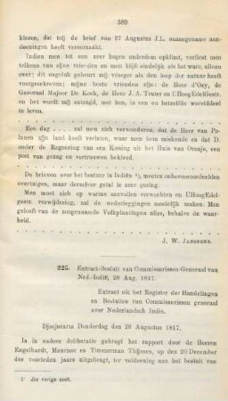 225. Extract-Besluit van Commissarissen-Generaal van Ned.-Indie, 28 Aug. 1817
