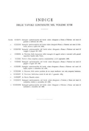 INDICE DELLE TAVOLE CONTENUTE NEL VOLUME XVIII
