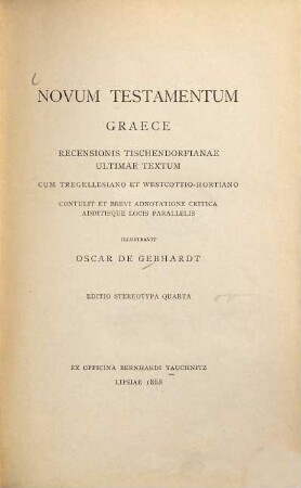 Novum Testamentum graece : recensionis Tischendorfianae ultimae textum ...