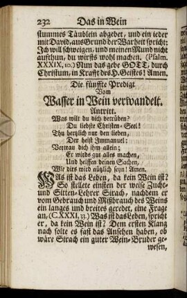 Die fünffte Predigt Vom Wasser in Wein verwandelt.