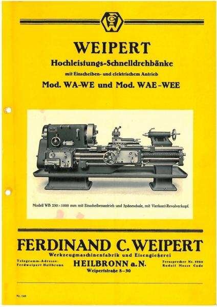 Konvolut mit Prospekten der Fa. Ferdinand C. Weipert für Drehbänke und andere Werkzeugmaschinen