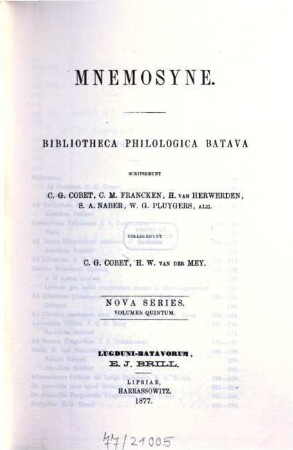 Mnemosyne : a journal of classical studies. 5. 1877