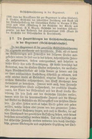 § 2. Die Hauptrichtungen des Geschichtsanschauung in der Gegenwart (Geschichtsphilosophie).