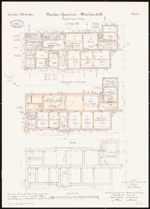 Artilleriekaserne, Wiesbaden Waschanstalt: Grundriss Fundamente, Bankette, Keller, Erdgeschoss 1:100