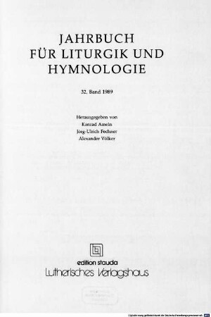 Jahrbuch für Liturgik und Hymnologie, 32. 1989