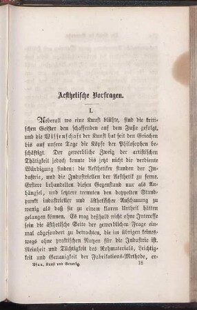 Aesthetische Vorfragen. I.