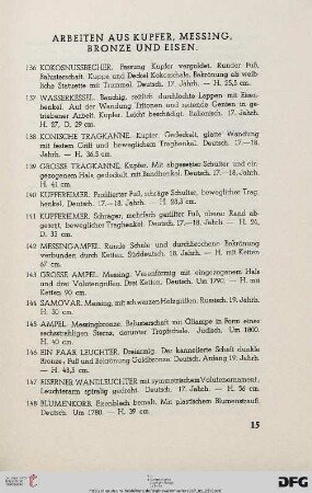 Arbeiten aus Kupfer, Messing, Bronze und Eisen (Nr. 136-162)
