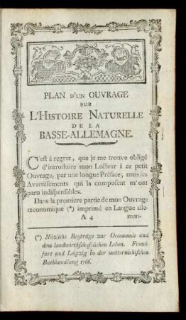 Plan D'Un Ouvrage Sur L'Histoire Naturelle De La Basse-Allemagne