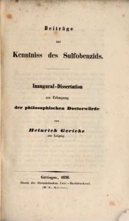 Beiträge zur Kenntniss des Sulfobenzids : Inaug.-Diss.