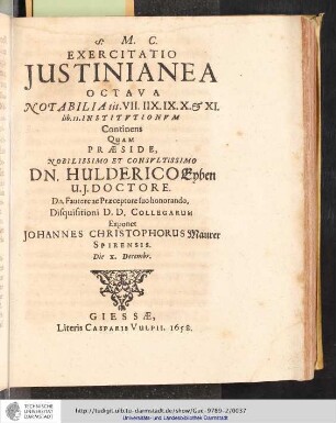 Exercitatio Justinianea Octava