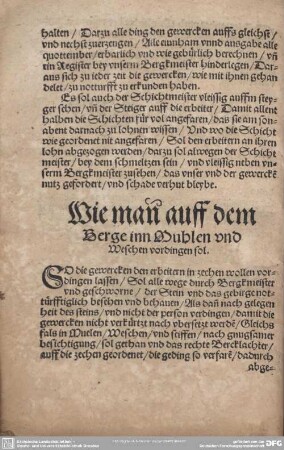 Wie man auff dem Berge inn Muhlen und Weschen vordingen sol.