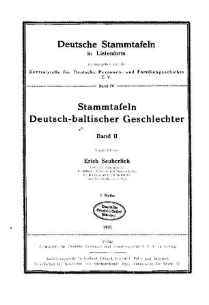 Stammtafeln deutsch-baltischer Geschlechter, 3. Reihe