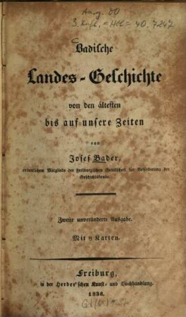 Badische Landes-Geschichte : von den ältesten bis auf unsere Zeiten