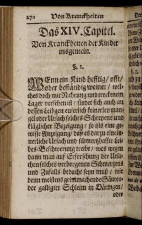 Das XIV. Capitel. Von Kranckheiten der Kinder insgemein.
