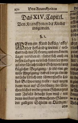 Das XIV. Capitel. Von Kranckheiten der Kinder insgemein.