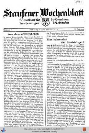 75. Jg: Staufener Wochenblatt (1921 bis 1934 als Staufener Tagblatt)