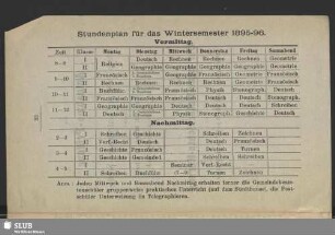 Stundenplan für das Winterhalbjahr 1895-96
