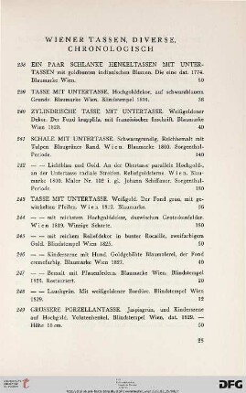 Wiener Tassen, Diverse, chronologisch (Nr. 238-259)