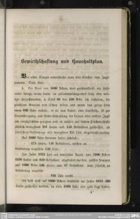 Bewirthschaftung und Haushaltplan