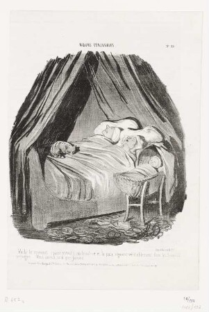 Voilà le moment (passé minuit) ou le calme....., Blatt 29 der Folge "Mœurs Conjugales“, in: "Le Charivari", Paris 1840